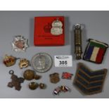 Bag of medals, badges and similar ephemera to include; The Metropolitan patent J Hudson & Co