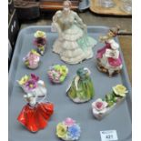 Tray of porcelain figurines and ornaments to include: Coalport 'Age of Elegance, Victoria Gardens'