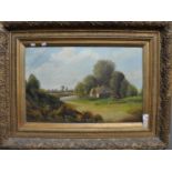 British School (early 20th Century), cottage in a landscape, oils on board, 43 x 65cm approx. Framed