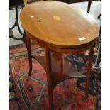 Edwardian mahogany inlaid oval-shaped occasional table with under tier on splay legs. (B.P. 21% +