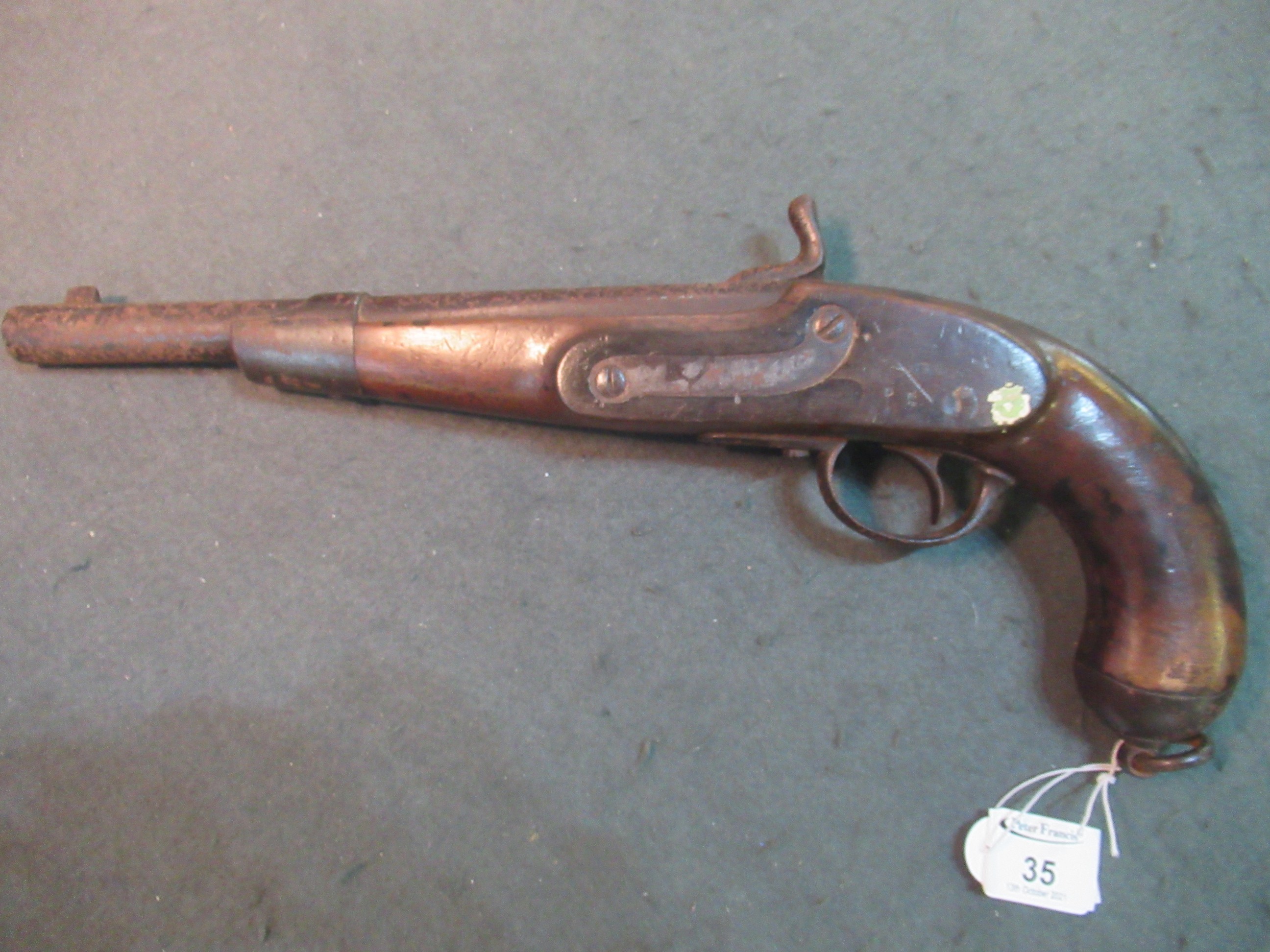 19th Century muzzle loading percussion pistol in sea service design. (B.P. 21% + VAT) Heavily - Image 3 of 7