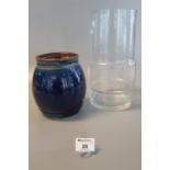 Royal Doulton stoneware blue ground tobacco jar and cover, shape no. 7812, together with a clear art