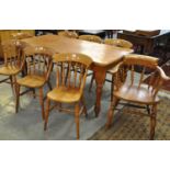 Set of eight modern beech spindle back kitchen chairs. (6+2) (8) (B.P. 21% + VAT)