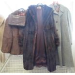Small collection of vintage clothing and accessories to include; a 3/4 length fur coat with