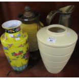 Collection of items to include; Keith Murray Wedgwood tapering ribbed vase, modern yellow ground