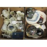 Three boxes of mostly china to include; Wedgwood floral design basaltware part teaset with teapot,