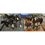 Two trays of, mostly Beswick, china horses, all bay horses with white blazes, some foals. (11) (B.P.