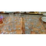 Two trays of 19th Century and other glass drinking vessels to include; Irish coffee cups,