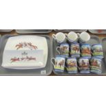 Two trays of horse racing china commemorative items to include; various Danbury Mint 'Racing