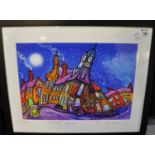 After Dorian Spencer-Davies (contemporary Welsh), 'Newcastle Emlyn', limited edition coloured print,