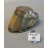 Metal mounted horses hoof inkwell, originally silver plated, the hinged cover marked 'Shamrock'.