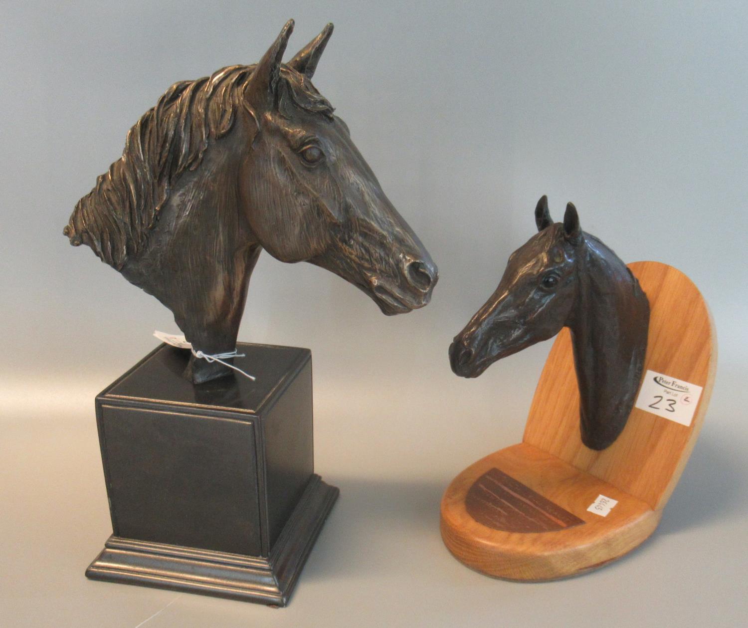 Two mounted horses head sculptures to include; Genesis fine arts 'Heredities' bronzed resin horses