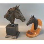 Two mounted horses head sculptures to include; Genesis fine arts 'Heredities' bronzed resin horses