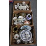 Three boxes of assorted china to include: an oval Portmeirion 'Birds of Britain' meat dish, wood