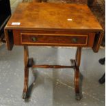 Reproduction burr walnut sofa table of small proportions. (B.P. 21% + VAT)