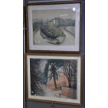 Peter Rhodes (mid 20th Century), 'Symonds Yat' and 'Mist in Banbury Road', watercolours. 41 x 51cm