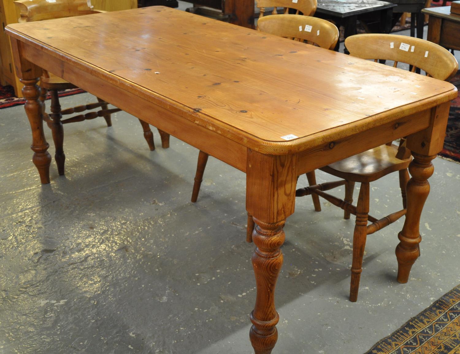 Modern pine farmhouse type kitchen table on baluster turned legs. (B.P. 21% + VAT)