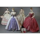 Four Coalport bone china figurines to include; 'Midnight Masquerade', 'Olivia' 'The Jubilee