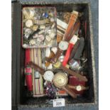 Box file containing assorted gents and ladies wrist watches, gold plated chains, etc. (B.P. 21% +
