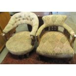 Two similar Edwardian upholstered bedroom/nursing chairs in distressed condition. (2) (B.P. 21% +