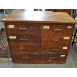 Early 20th century laboratory straight front chest with bank of eight drawers, some labelled