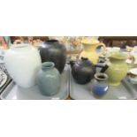 Two trays of assorted china to include; three Poole vases of different sizes and colours with
