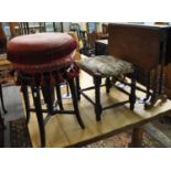 Edwardian mahogany Sutherland table, together with a late Victorian swivel piano stool, and an early