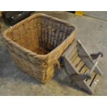 Wicker log basket with rope handles, together with a wooden single handled trug. (B.P. 21% + VAT)