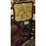 Victorian mahogany shield-shaped pole/ make up screen decorated with silk roses and foliage on a