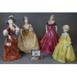 Royal Worcester bone china figurine 'Grandmother's Dress' 3081, together with a Coalport Ladies of