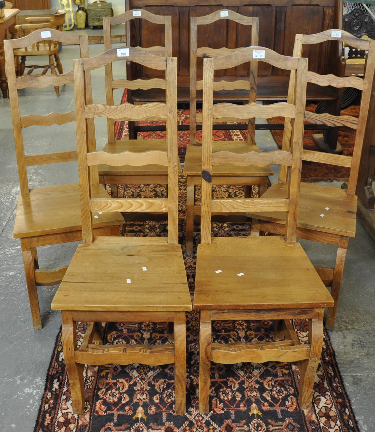 Set of six modern pine high ladder-back kitchen/dining chairs. (6) (B.P. 21% + VAT)