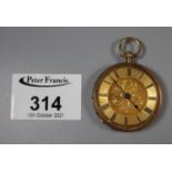 18ct gold fancy fob watch (outer case gold only) with engraved and chased decoration to the reverse,