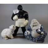 USSR porcelain figure of a seated polar bear, together with a Chinese Buddha figurine and ceramic