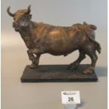 Cast bronze sculpture of a bull in Spanish style on rectangular base. 21cm long approx. (B.P.
