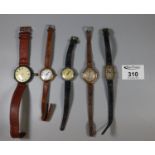 Bag of 9ct gold and other ladies wrist watches, some with leather straps. (B.P. 21% + VAT)