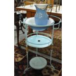 Painted metal three-tier wash stand with enamelled jug, soap dish and basin. (B.P. 21% + VAT)