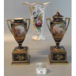 Pair of early 20th Century Austrian Vienna porcelain urn shaped two handled vases, both standing