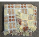 Vintage woollen Welsh tapestry blanket on blue ground with fringed edges. (B.P. 21% + VAT)