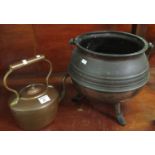 Vintage copper cauldron with swing handle, together with a vintage copper kettle. (2) (B.P. 21% +