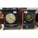 Ebonised two train mantel clock, early 20th Century. Together with a black slate and marble two