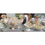 Two trays of assorted china to include; a large floral design centrepiece, two continental porcelain