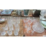Two trays of glassware to include: five large cut glass whisky glasses and another five whisky