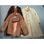 Small collection of vintage clothing and accessories to include; a 3/4 length fur coat with