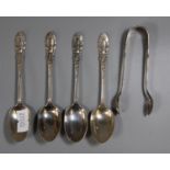 Small collection of silver teaspoons and a pair of sugar nips, 1.75 troy ozs approx. (B.P. 21% +