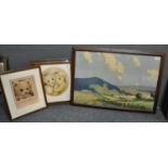 Group of three furnishing pictures to include landscape print after T H Craig, and who teddy bear