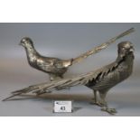Pair of plated table centre metal pheasants, cock and hen. (2) (B.P. 21% + VAT)