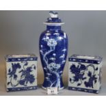 Two similar Chinese design blue and white glazed porcelain rectangular shaped pillows, decorated