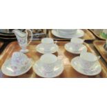 Tray of china to include; five Minton English bone china 'Petunia' design cups and saucers and a