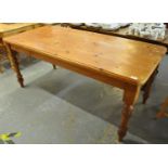 Modern pine farmhouse type kitchen table on baluster turned legs. (B.P. 21% + VAT)