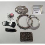 Collection of white metal jewellery and a buckle.(B.P. 21% + VAT)